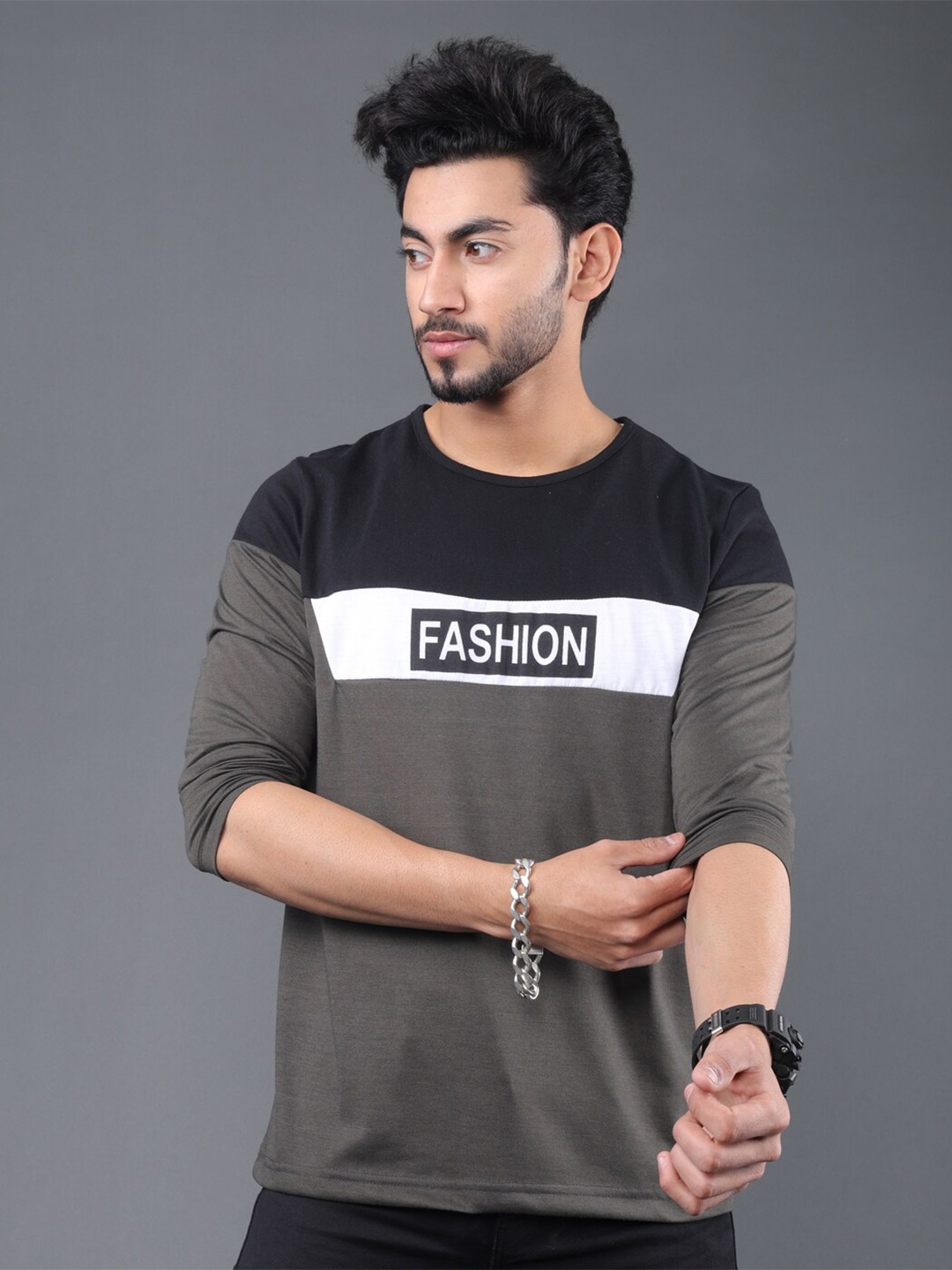 Eyebogler Typography Printed Cotton T-shirt, Grey