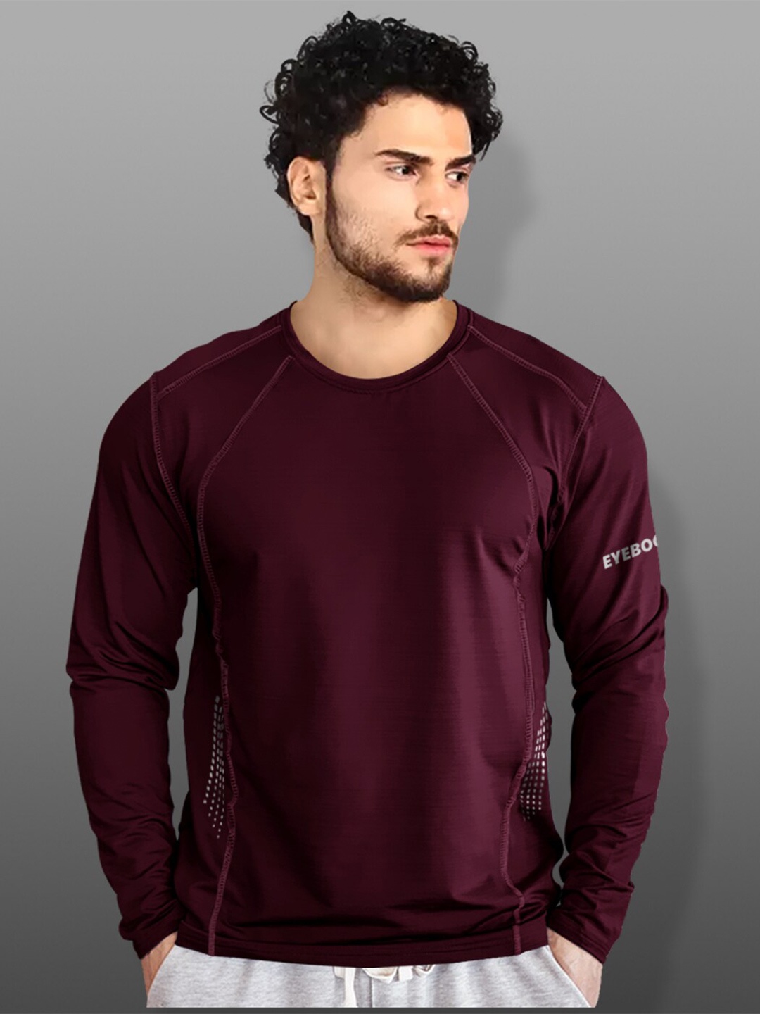 

Eyebogler Self Design Round Neck Gym T-shirt, Maroon