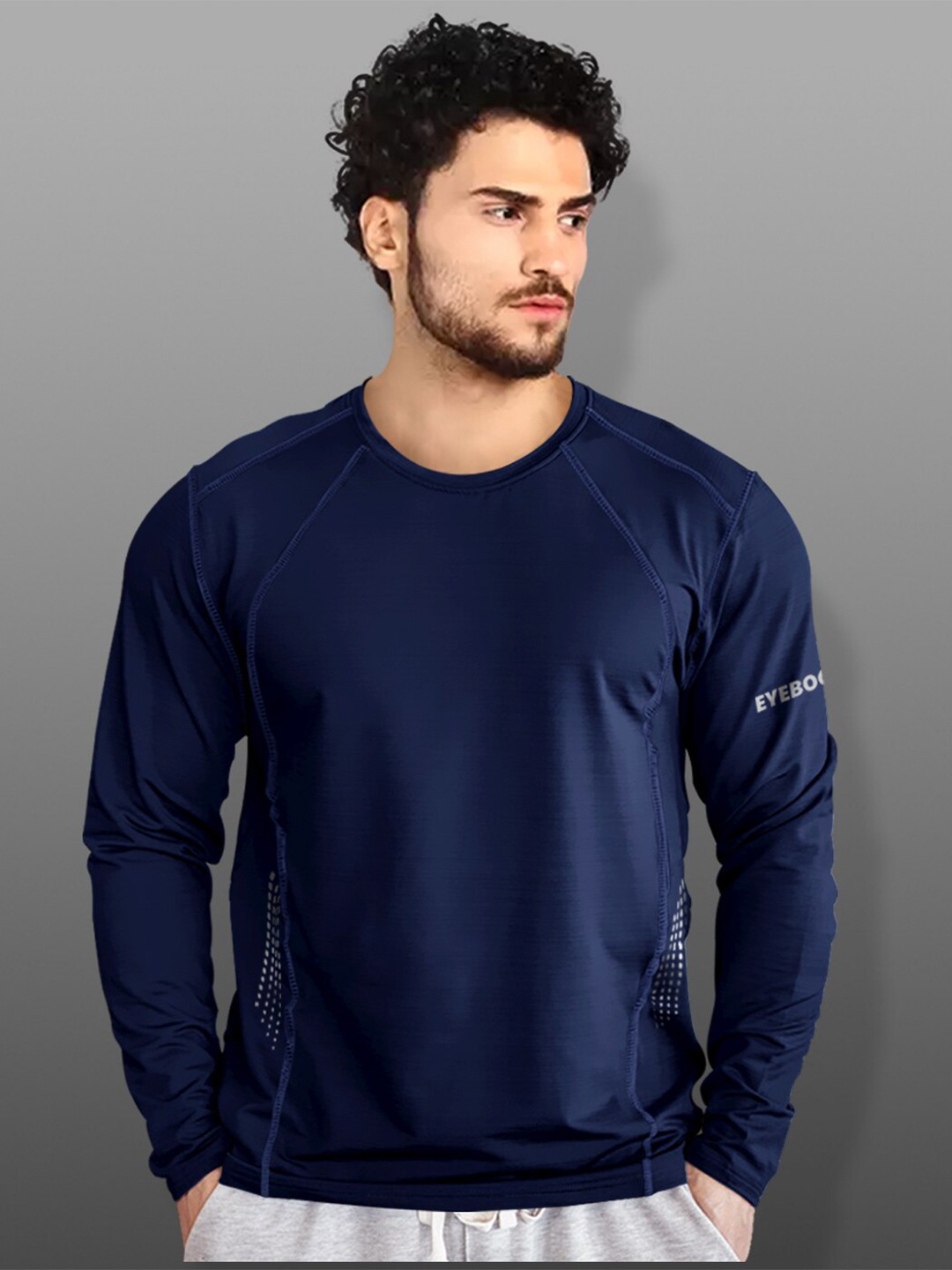 

Eyebogler Self Design Round Neck Gym T-shirt, Navy blue