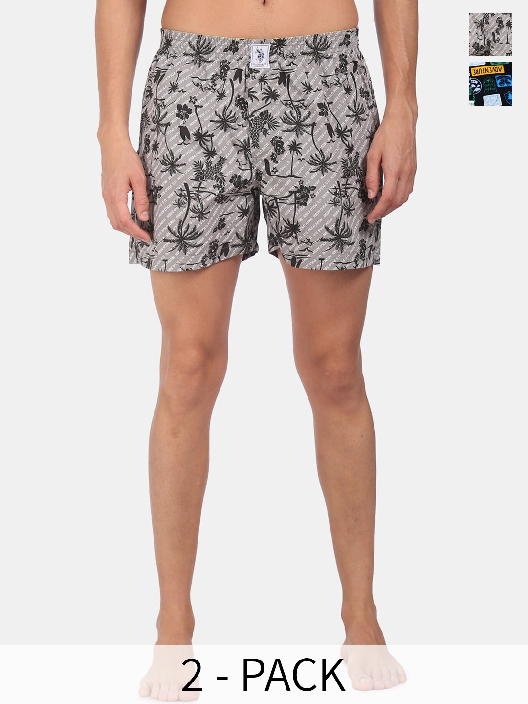 

U.S. Polo Assn. Men Pack Of 2 Conversational Printed Cotton Boxers 22596658-1-15246448, Grey