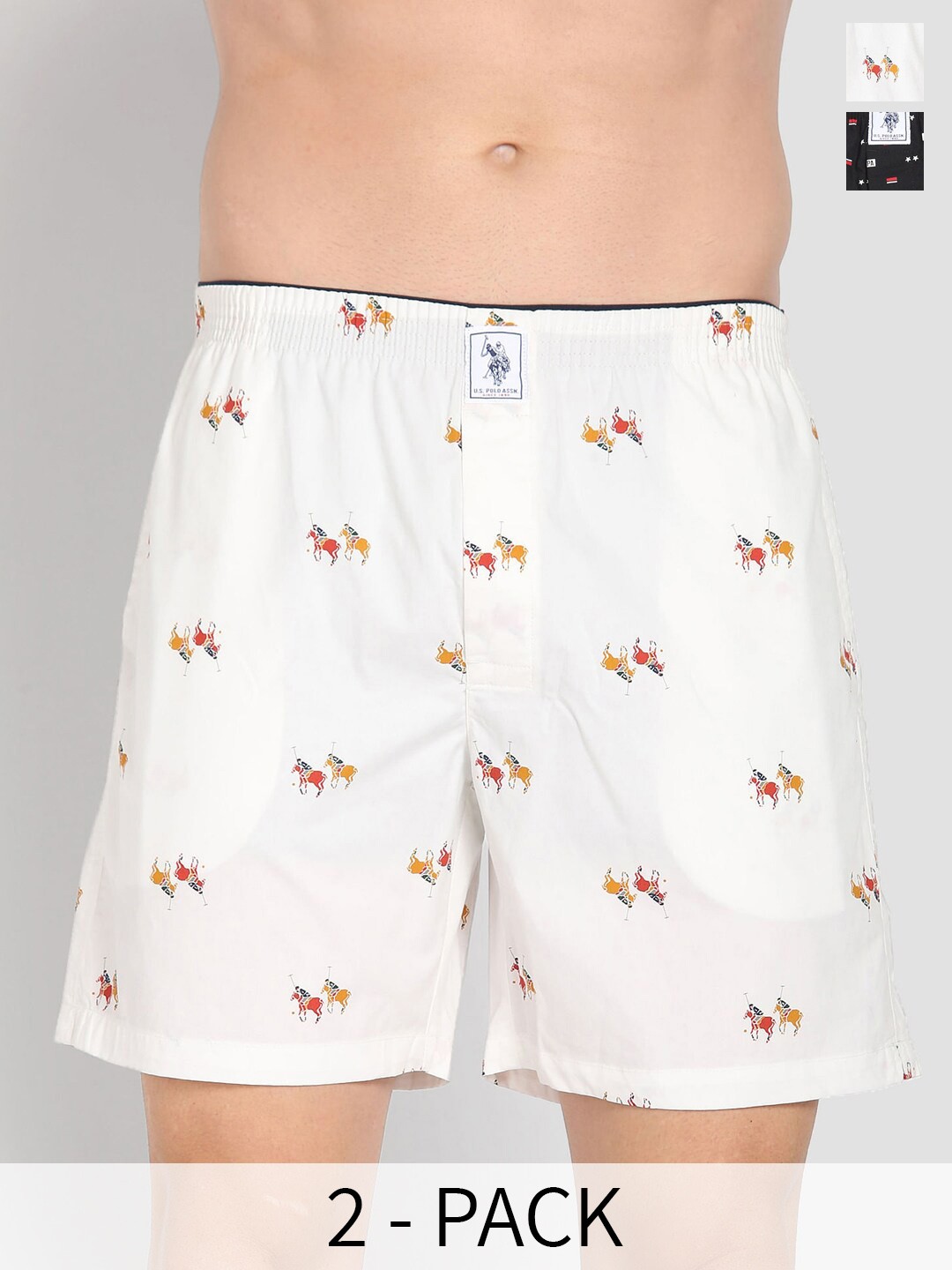 

U.S. Polo Assn. Men Pack Of 2 Coversational Printed Cotton Boxers 26077946-1-26077954, White
