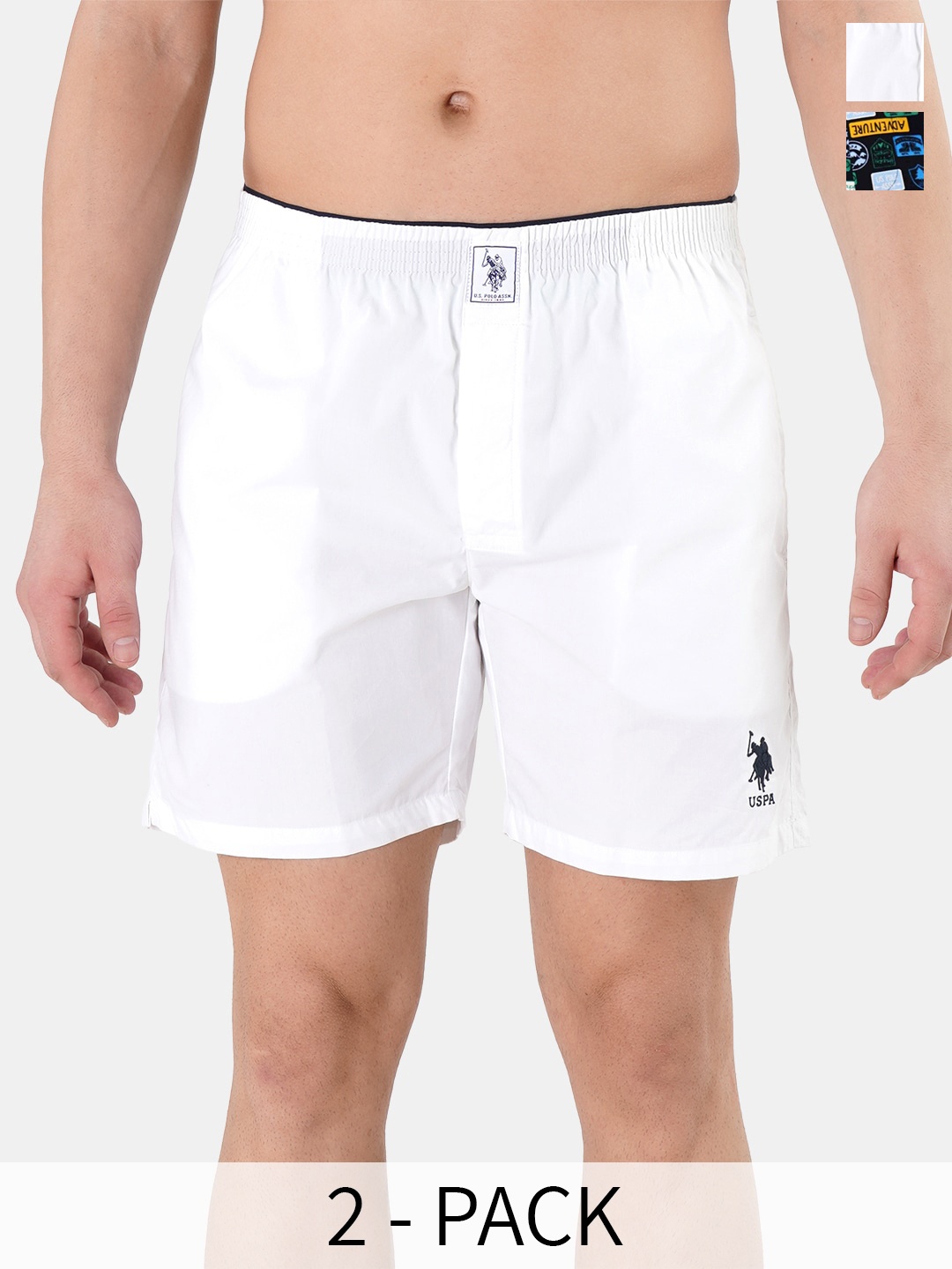 

U.S. Polo Assn. Men Pack Of 2 Conversational Printed Cotton Boxers 22596658-1-10248087, White