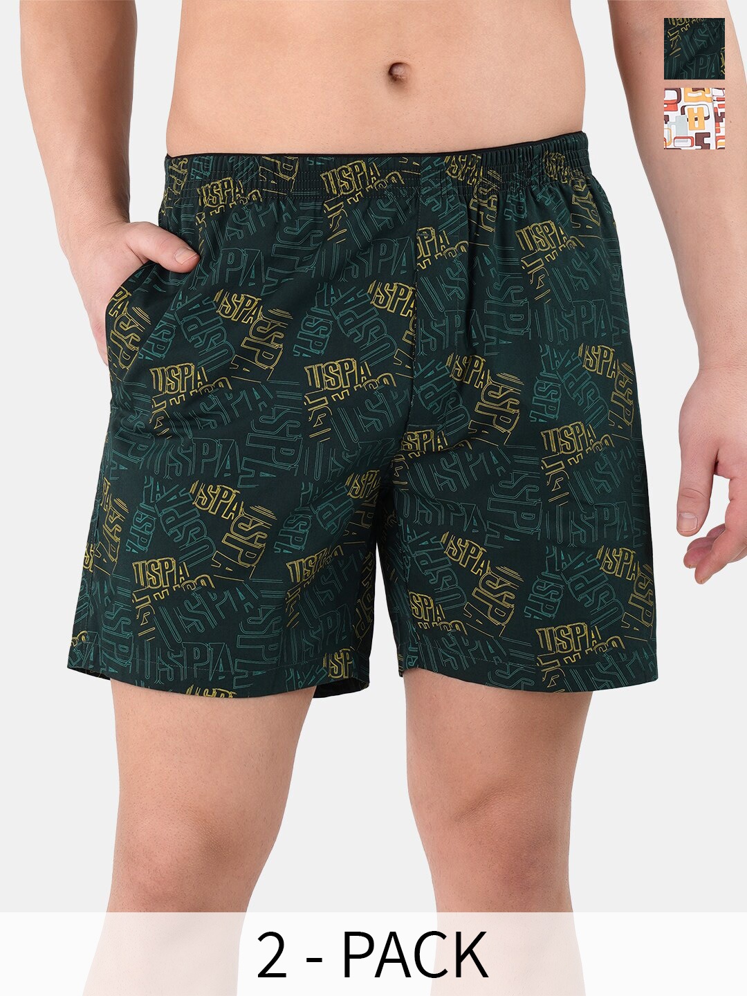 

U.S. Polo Assn. Men Pack Of 2 Conversational Printed Cotton Boxers 22596640-1-25048624, Green