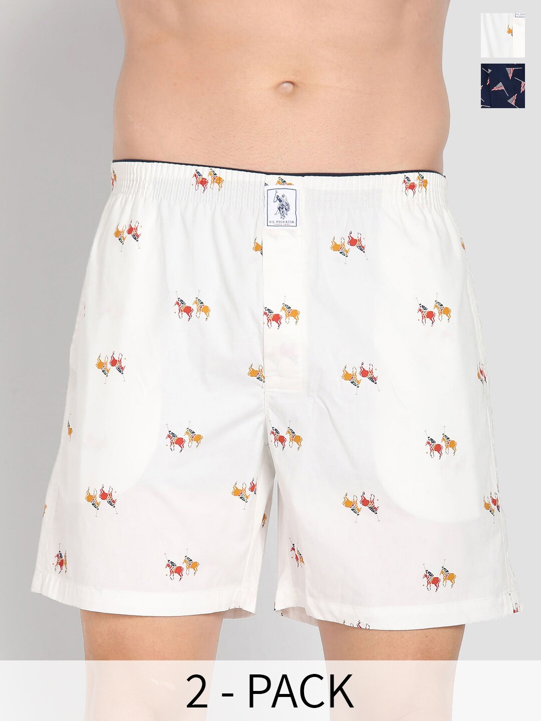 

U.S. Polo Assn. Men Pack Of 2 Conversational Printed Cotton Boxers 22596662-1-26077946, White