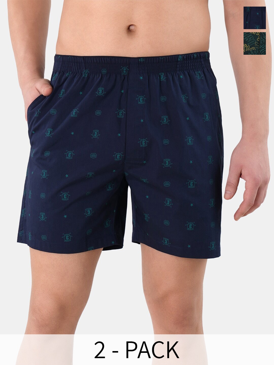 

U.S. Polo Assn. Men Pack Of 2 Conversational Printed Cotton Boxers 22596640-1-22596650, Navy blue