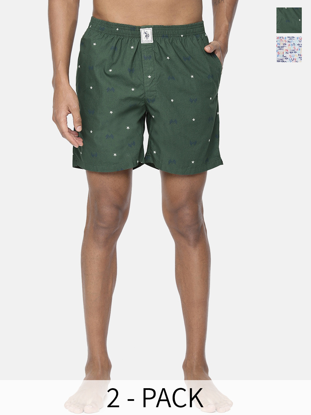 

U.S. Polo Assn. Men Pack Of 2 Conversational Printed Cotton Boxers 17730096-1-9167269, Green
