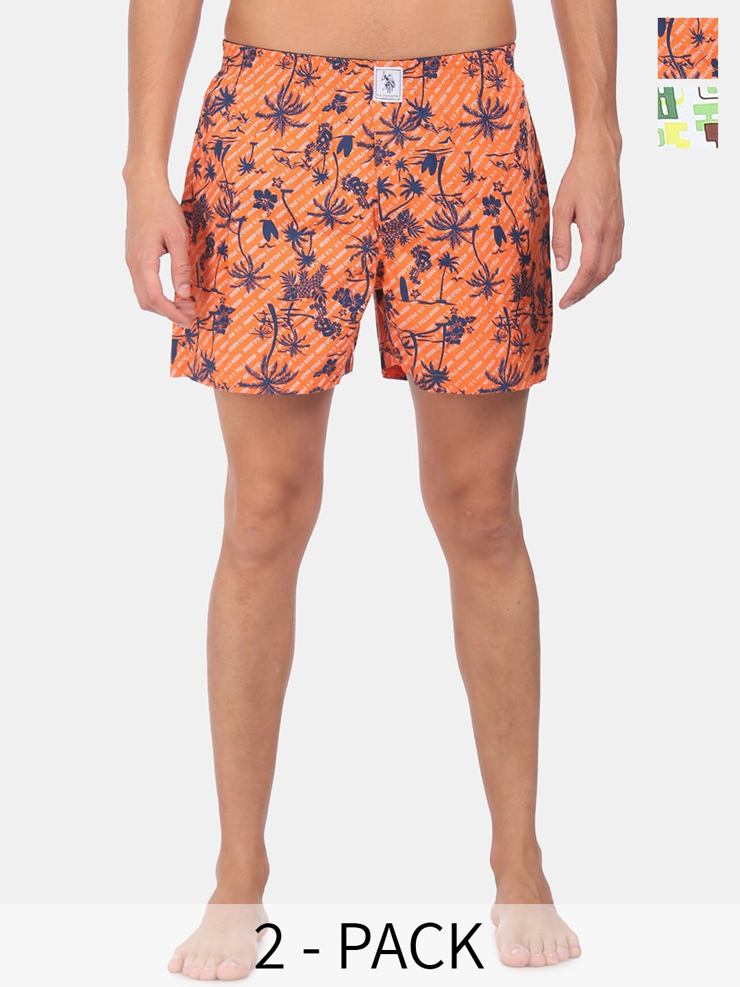 

U.S. Polo Assn. Men Pack Of 2 Conversational Printed Cotton Boxers 15246456-1-25048640, Orange