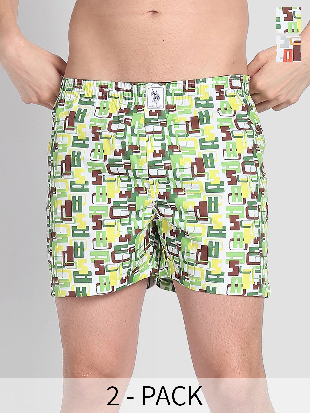 

U.S. Polo Assn. Men Pack Of 2 Conversational Printed Cotton Boxers 25048624-1-25048640, Green