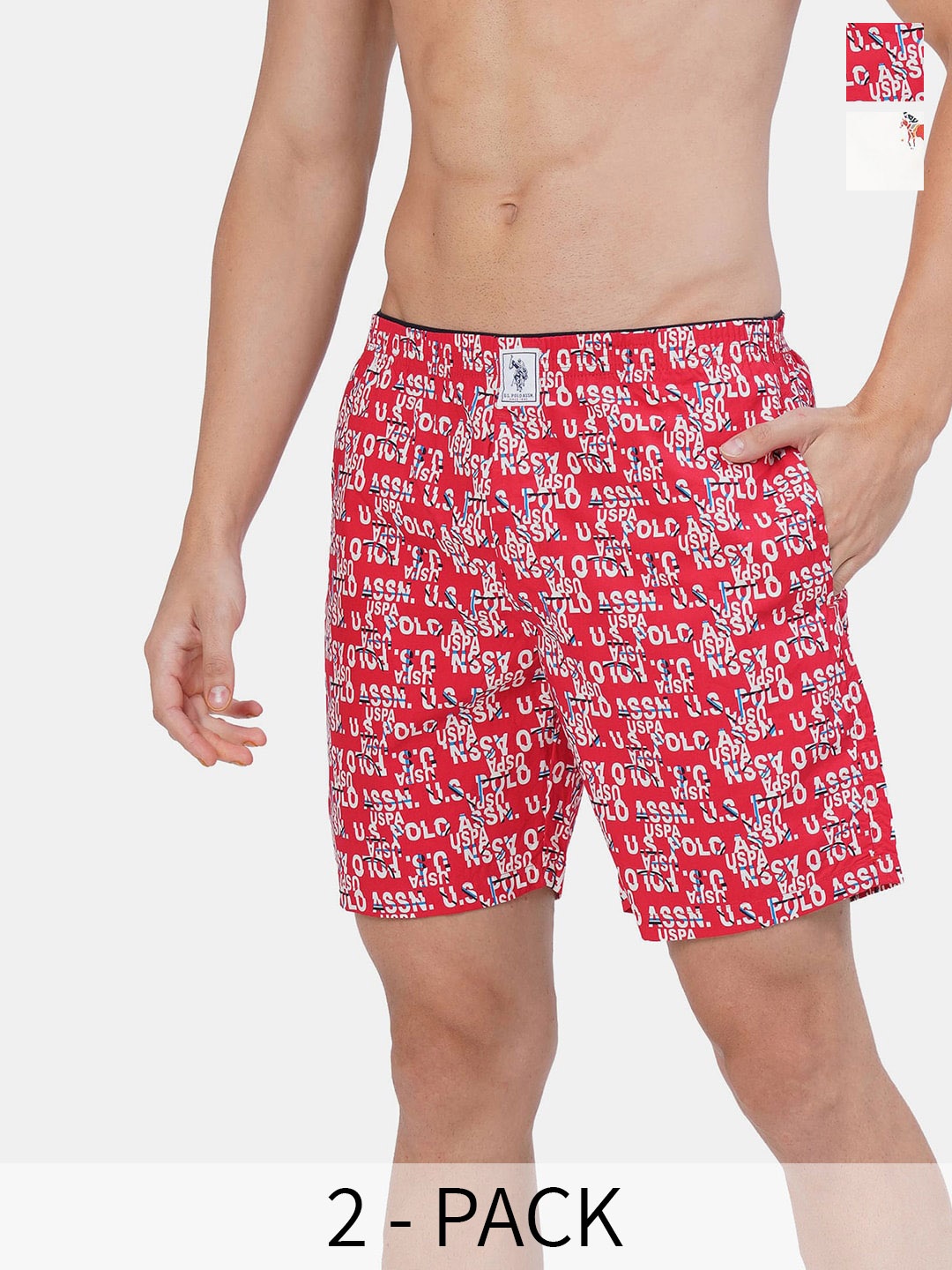

U.S. Polo Assn. Men Pack Of 2 Conversational Printed Cotton Boxers 26077946-1-17730090, Red