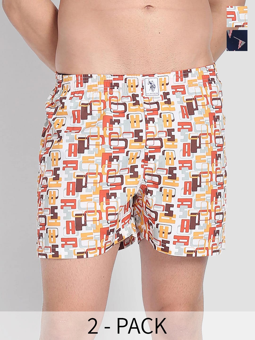 

U.S. Polo Assn. Men Pack Of 2 Conversational Printed Cotton Boxers, White