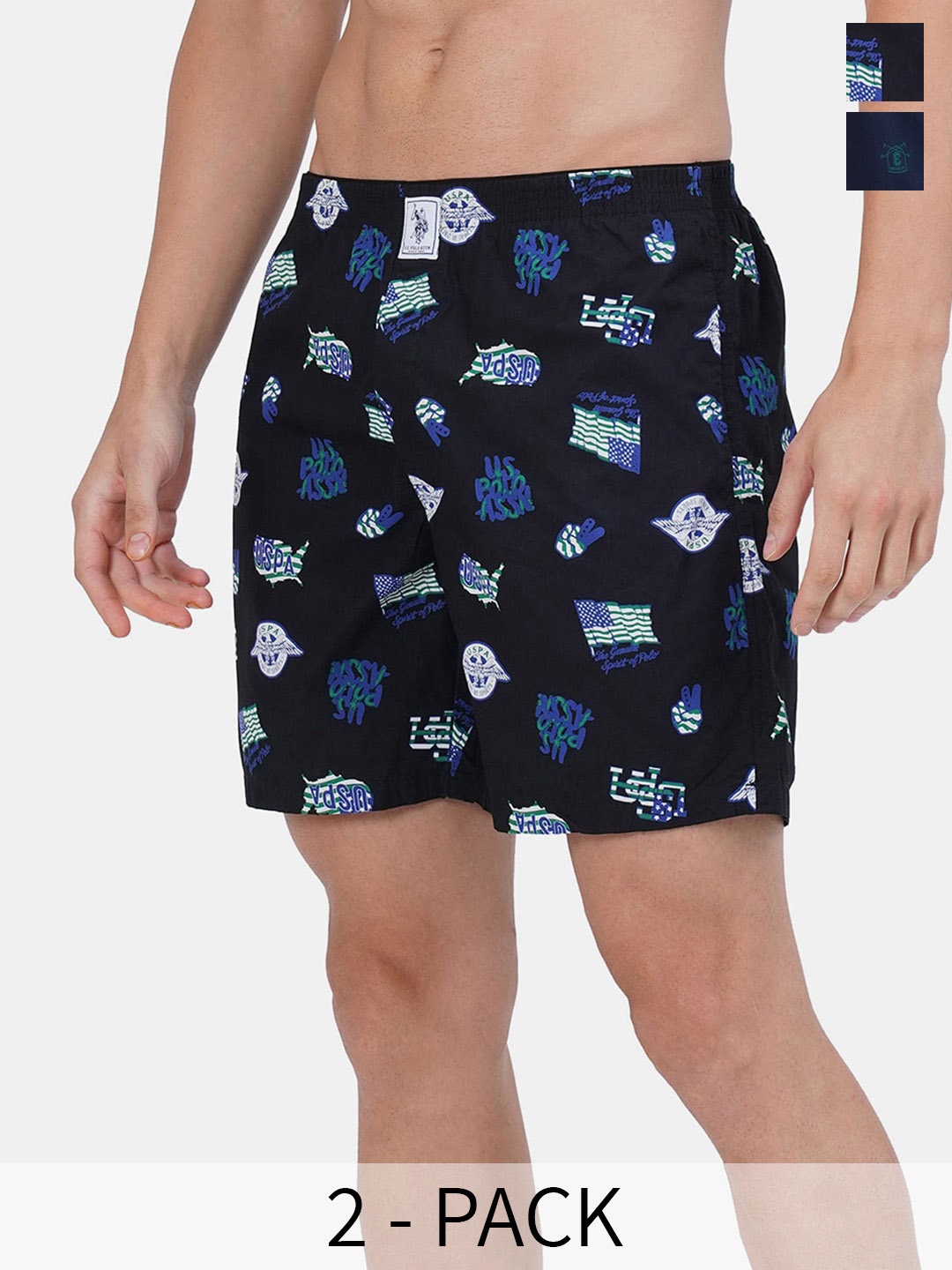 

U.S. Polo Assn. Pack Of 2 Printed Cotton Boxers 17730092-1-22596650-1, Black