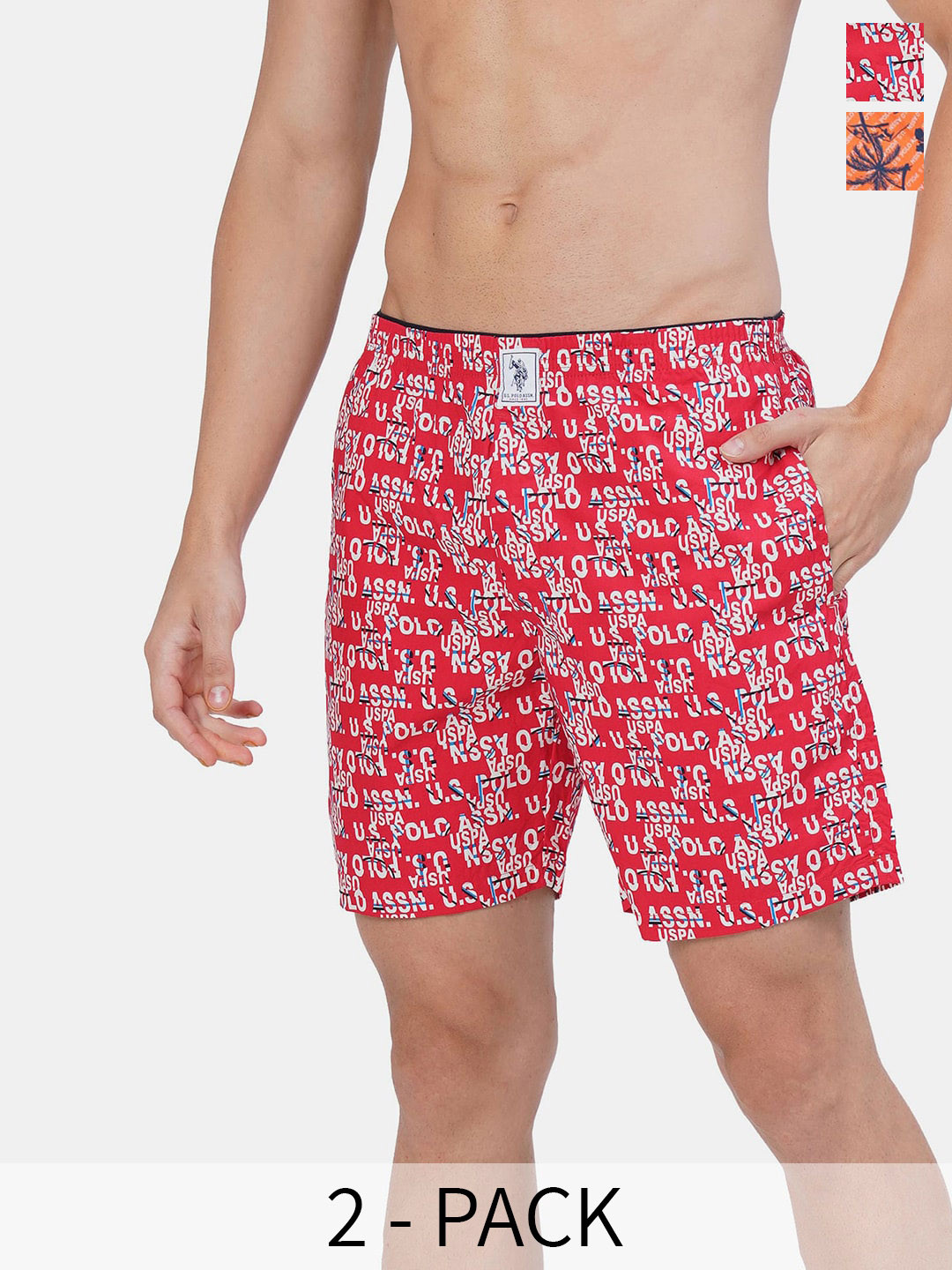 

U.S. Polo Assn. Pack Of 2 Printed Pure Cotton Boxers 15246456-1-17730090-1, Red