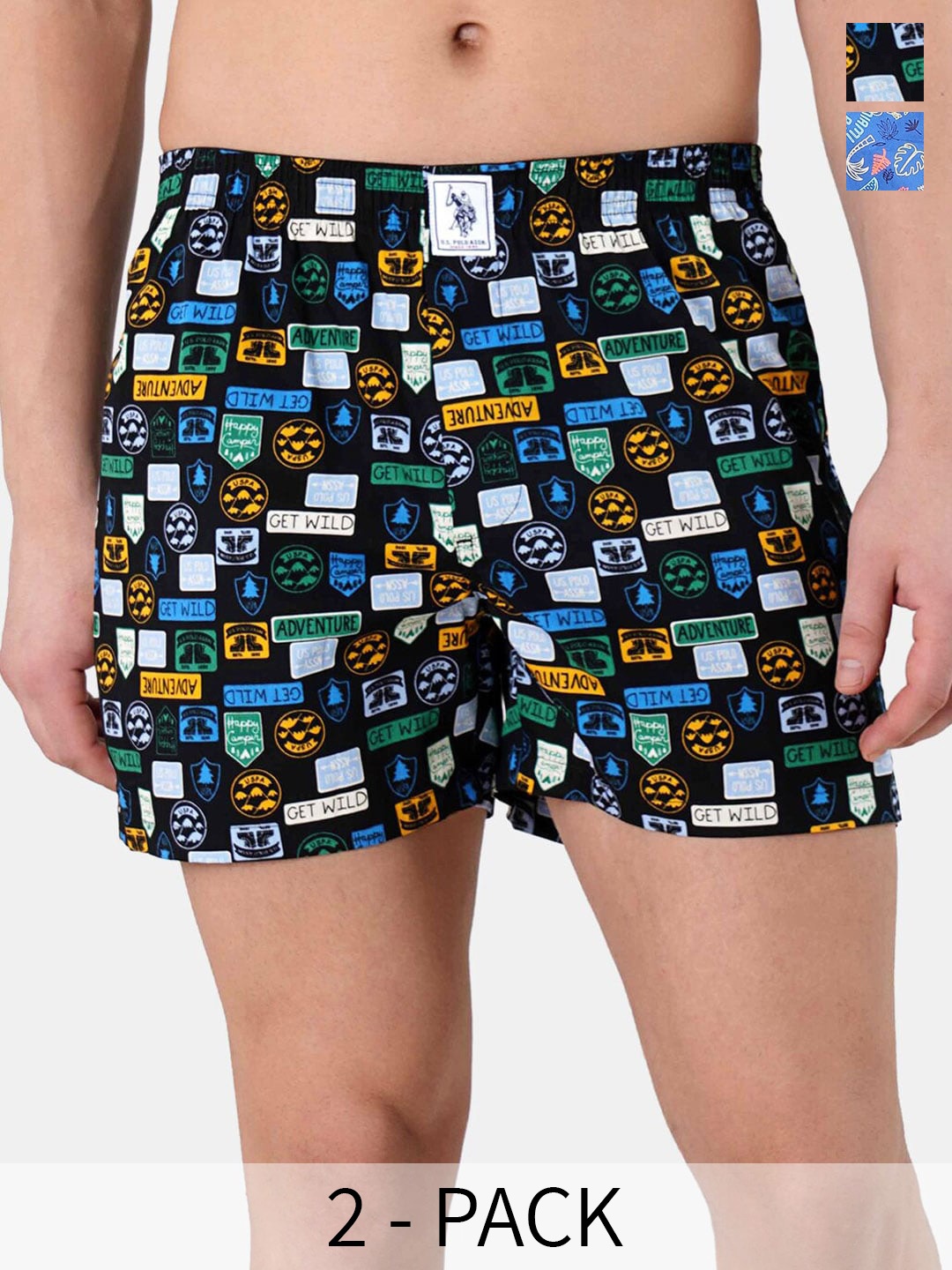 

U.S. Polo Assn. Pack Of 2 Printed Pure Cotton Boxers 22596658-1-17730098-1, Black