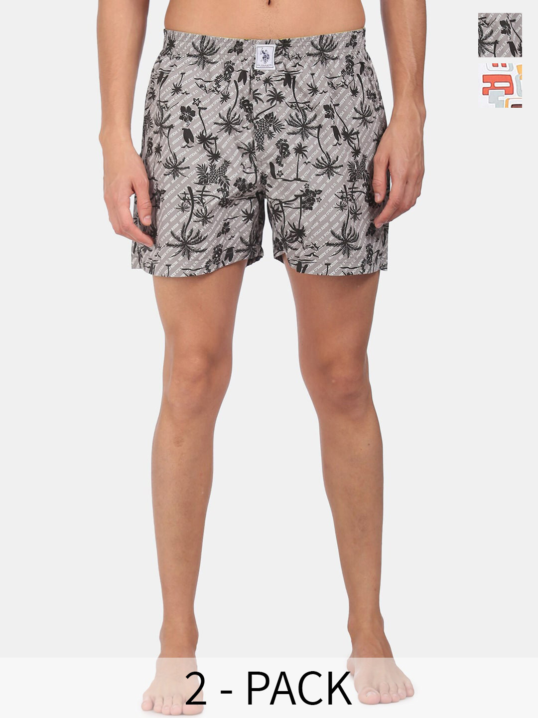 

U.S. Polo Assn. Printed Pack Of 2 Pure Cotton Boxers 25048624-1-15246448-1, Grey