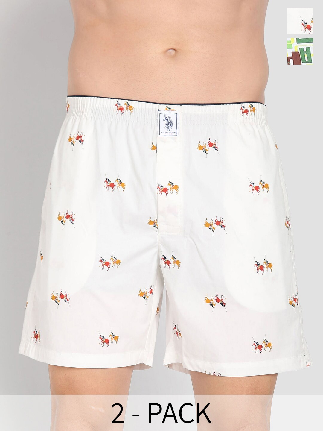 

U.S. Polo Assn. Pack Of 2 Printed Pure Cotton Boxers 25048640-1-26077946-1, White