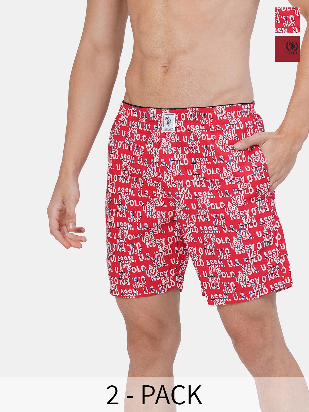 

U.S. Polo Assn. Pack Of 2 Printed Pure Cotton Boxers 26077948-1-17730090-1, Red