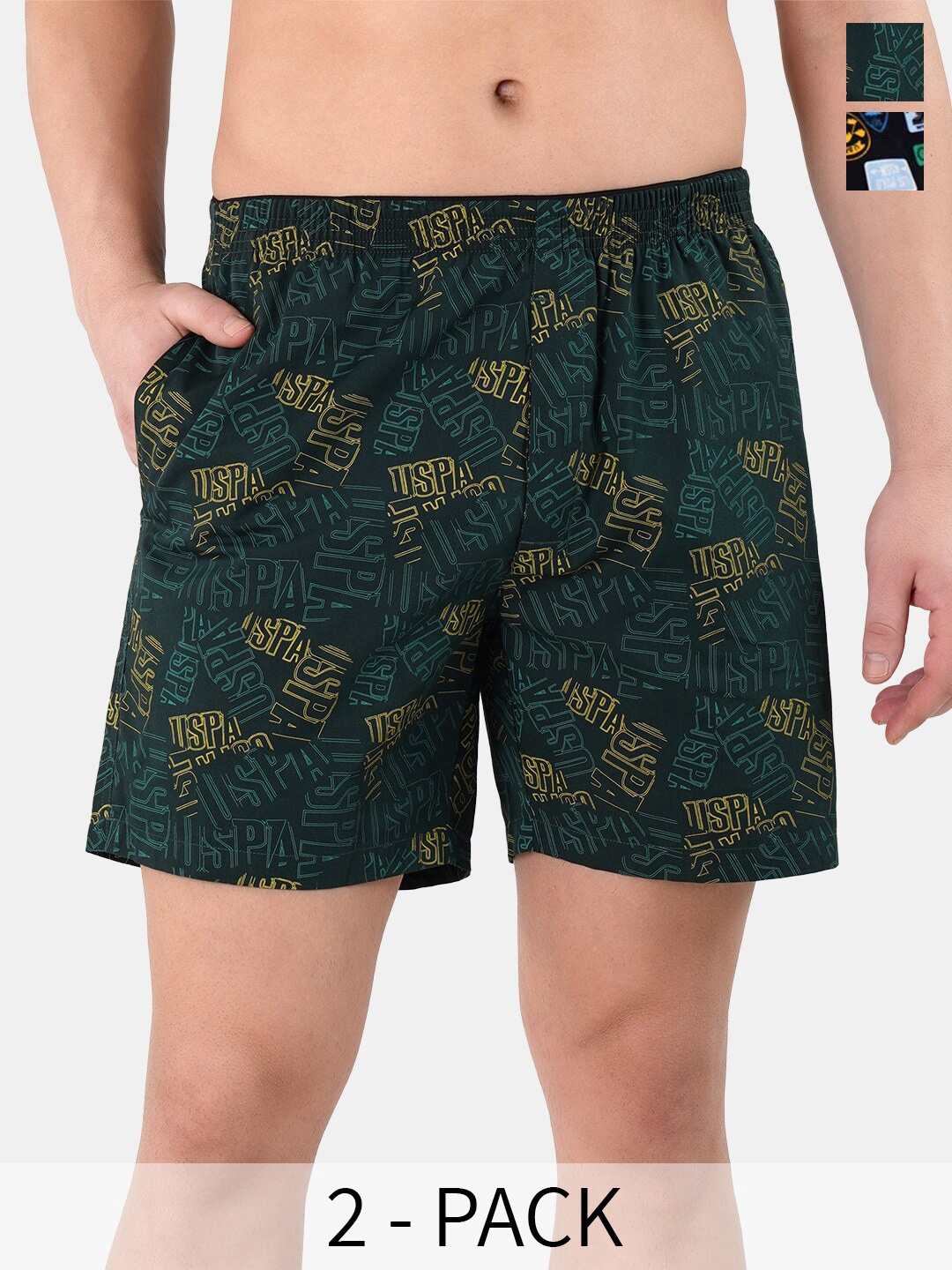 

U.S. Polo Assn. Pack Of 2 Printed Pure Cotton Boxers 22596658-1-22596640-1, Green