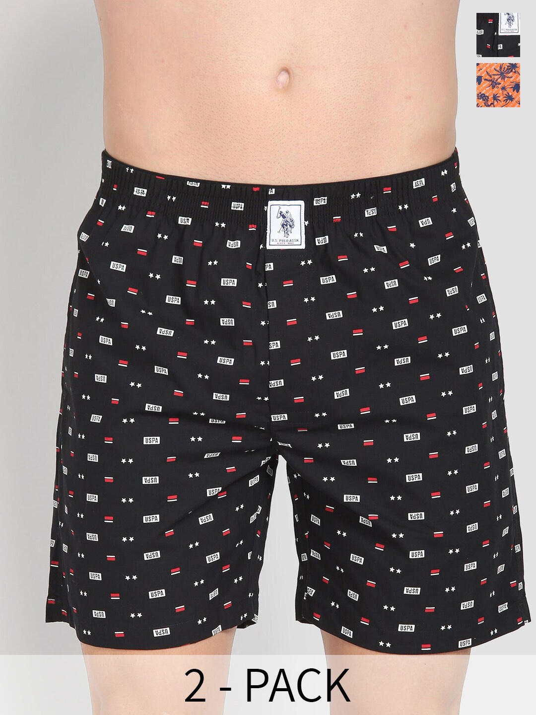 

U.S. Polo Assn. Pack Of 2 Printed Pure Cotton Boxers 26077954-1-15246456-1, Black