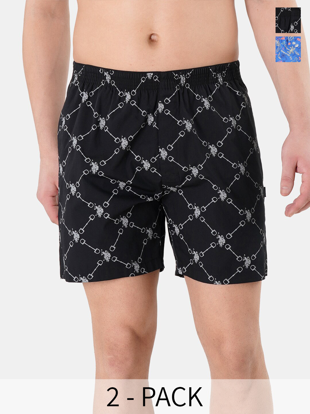 

U.S. Polo Assn. Pack Of 2 Printed Pure Cotton Boxers 17730098-1-22596652-1, Black