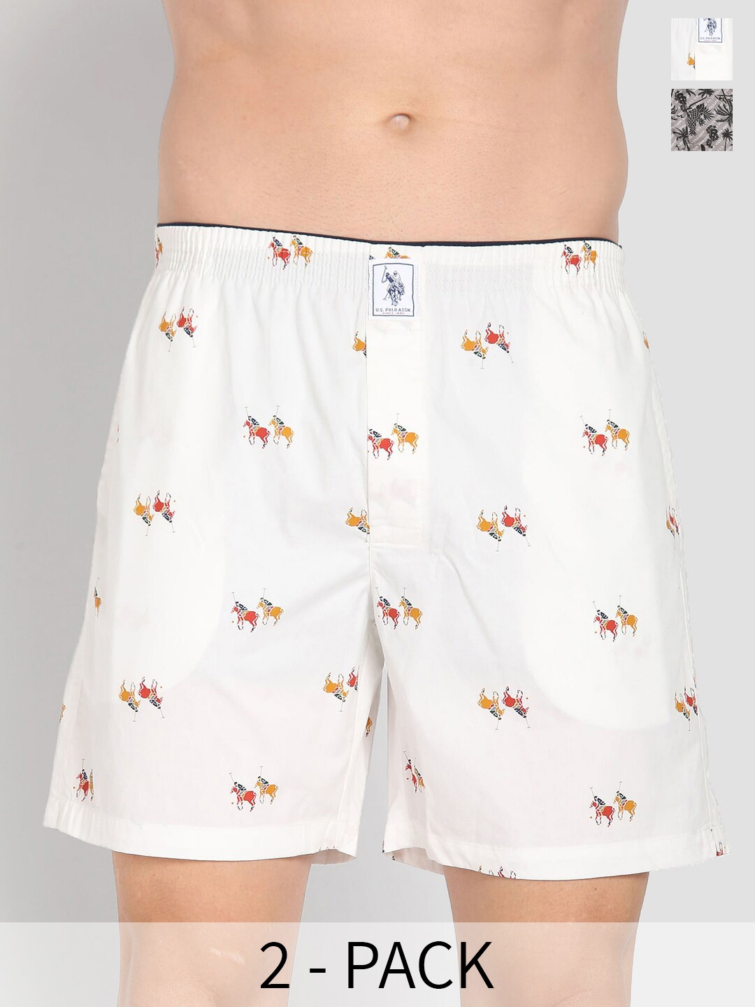 

U.S. Polo Assn. Pack Of 2 Printed Pure Cotton Boxers 26077946-1-15246448-1, White
