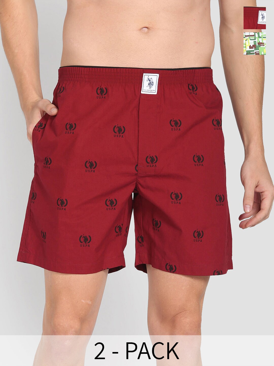 

U.S. Polo Assn. Pack Of 2 Printed Pure Cotton Boxers 15246428-1-22596640-1, Red