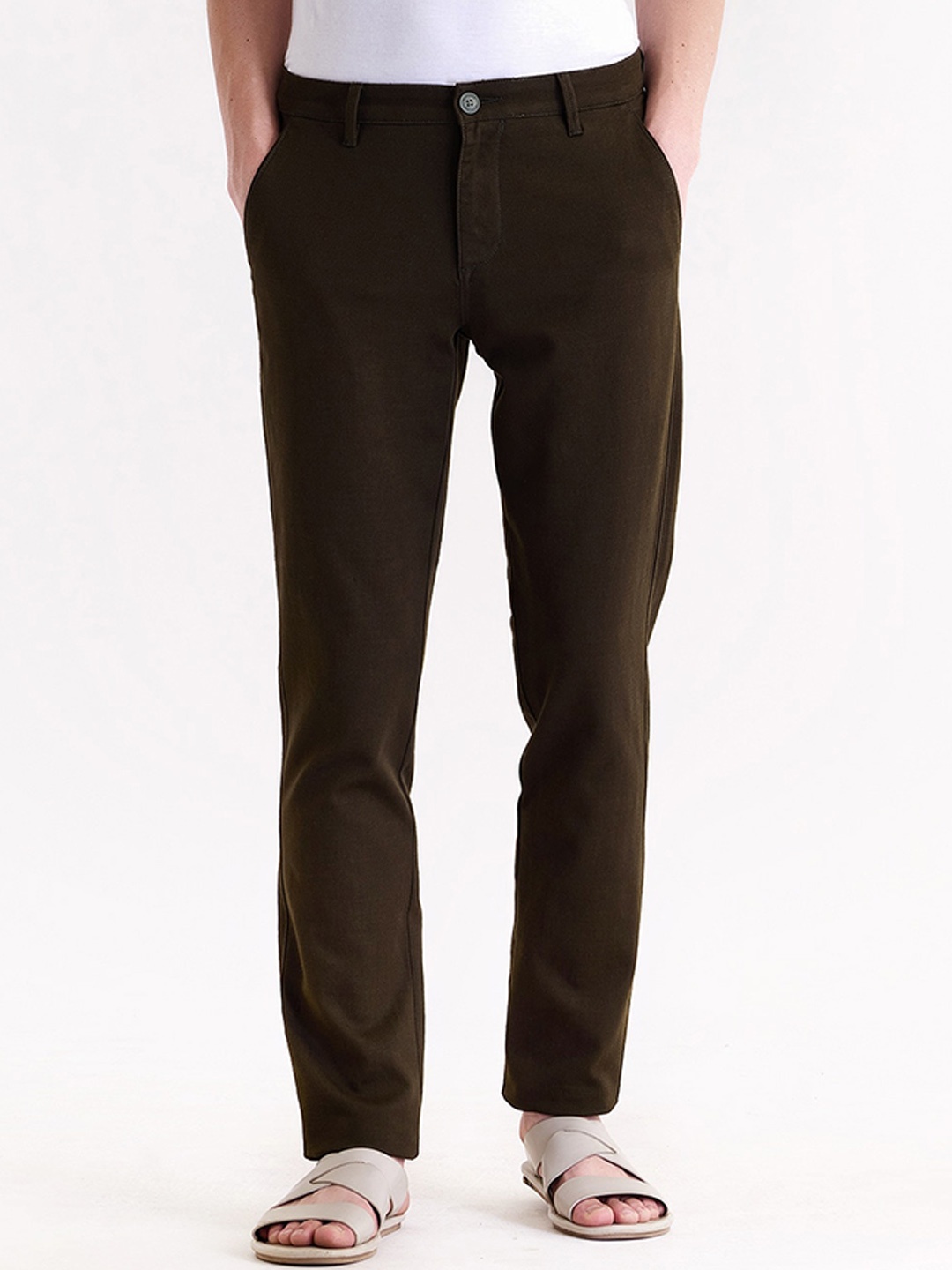 

Red Flame Men Mid-Rise Cotton Slim Fit Trousers, Olive