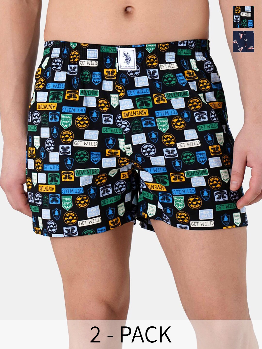 

U.S. Polo Assn. Pack Of 2 Printed Pure Cotton Boxers 22596658-1-22596662-1, Black