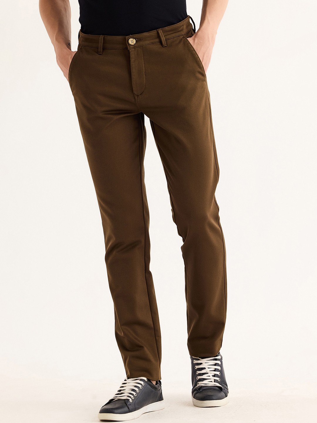 

Red Flame Men Mid-Rise Cotton Slim Fit Trousers, Brown