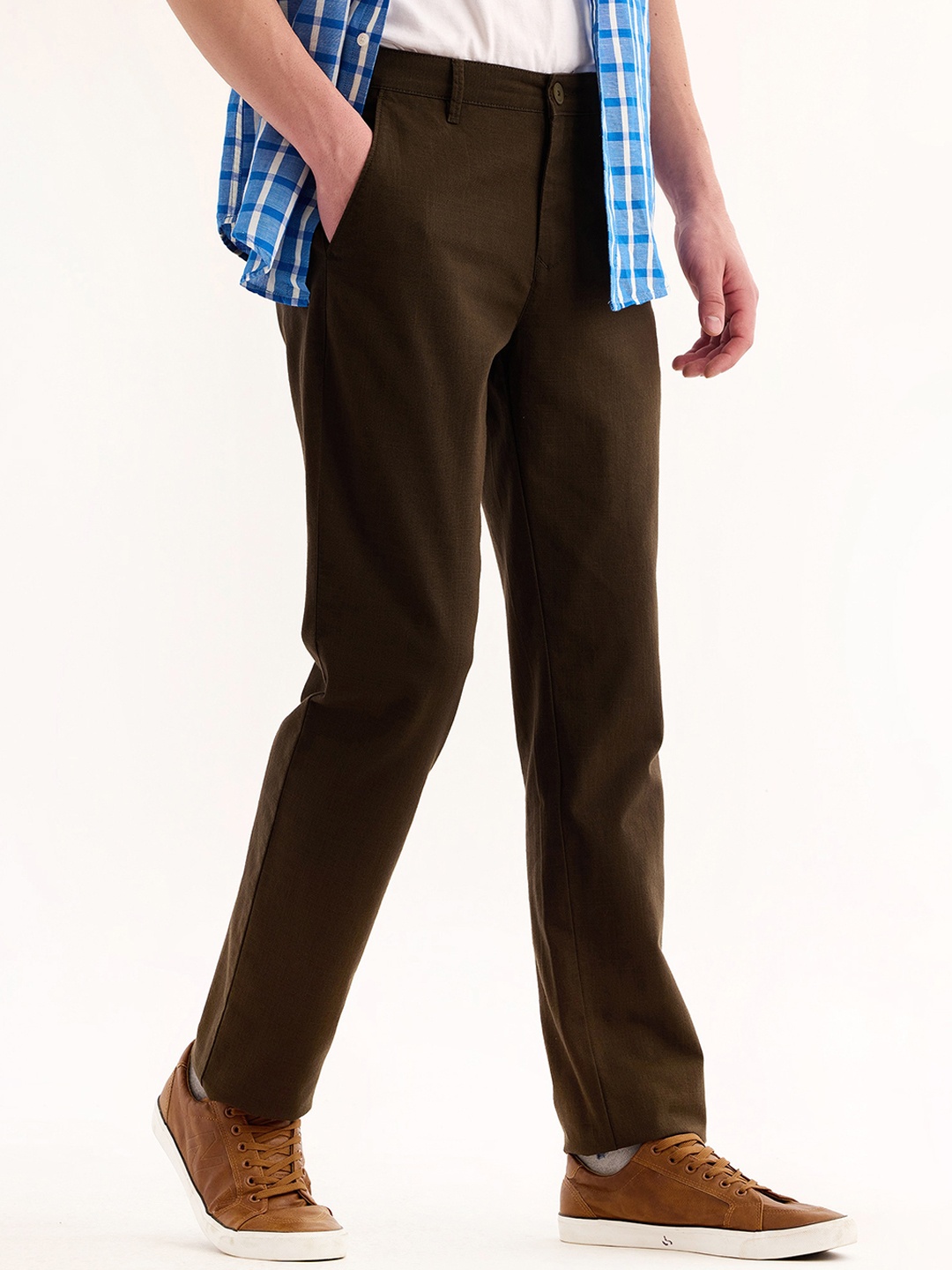 

Red Flame Men Mid-Rise Cotton Chinos Trousers, Olive