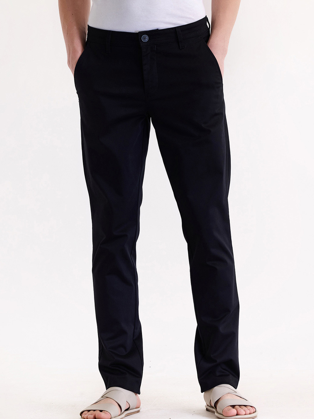 

Red Flame Men Mid-Rise Cotton Slim Fit Trousers, Black