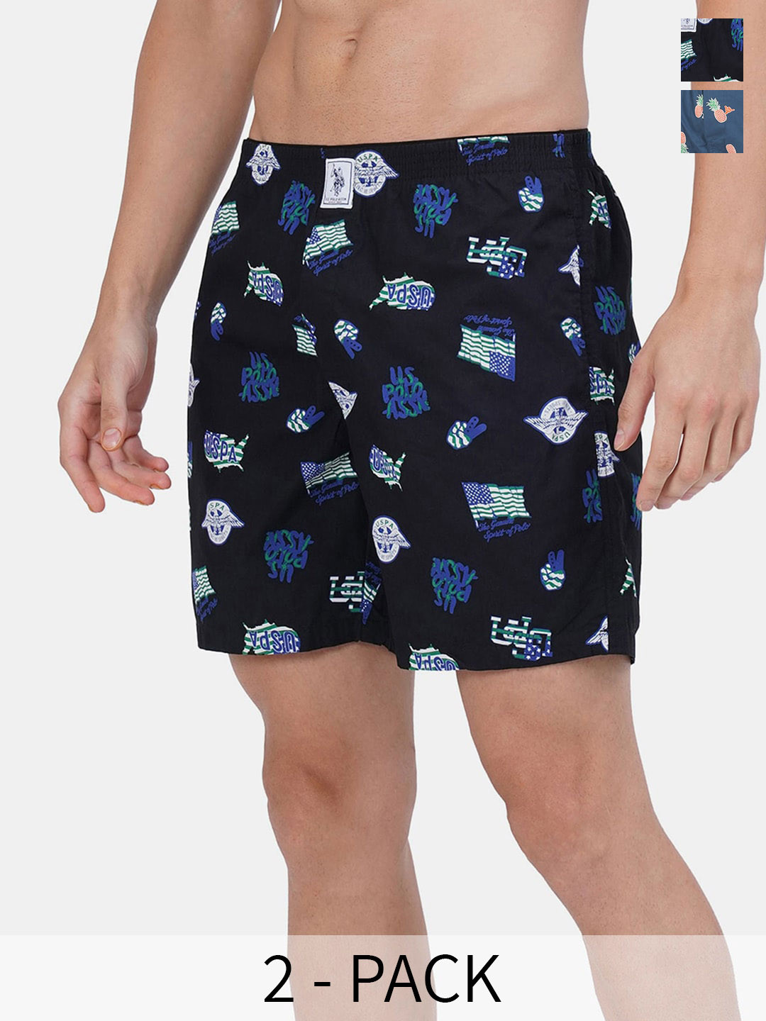 

U.S. Polo Assn. Pack Of 2 Printed Pure Cotton Boxers 15246400-1-17730092-1, Black