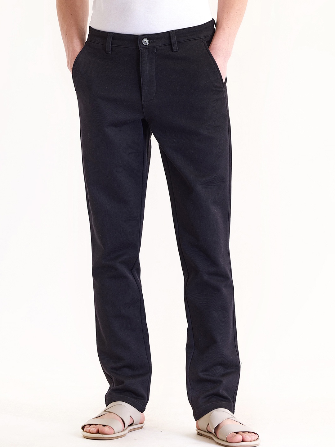 

Red Flame Men Mid-Rise Cotton Slim Fit Trousers, Black