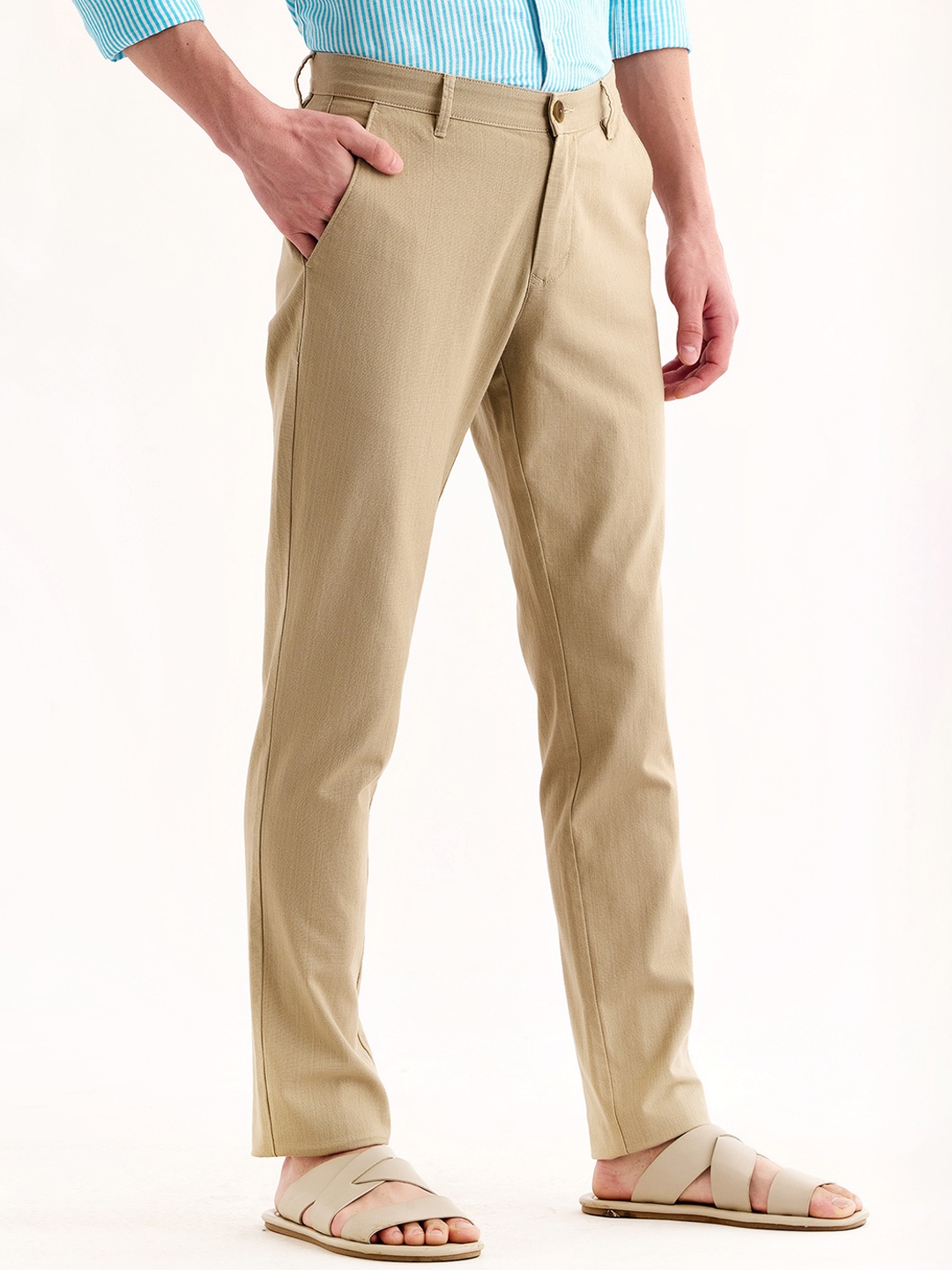 

Red Flame Men Mid-Rise Cotton Slim Fit Trousers, Khaki