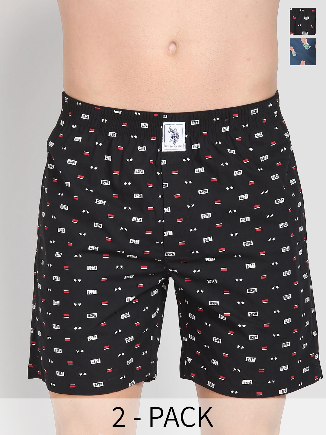 

U.S. Polo Assn. Pack Of 2 Printed Pure Cotton Boxers 26077954-1-15246404-1, Black
