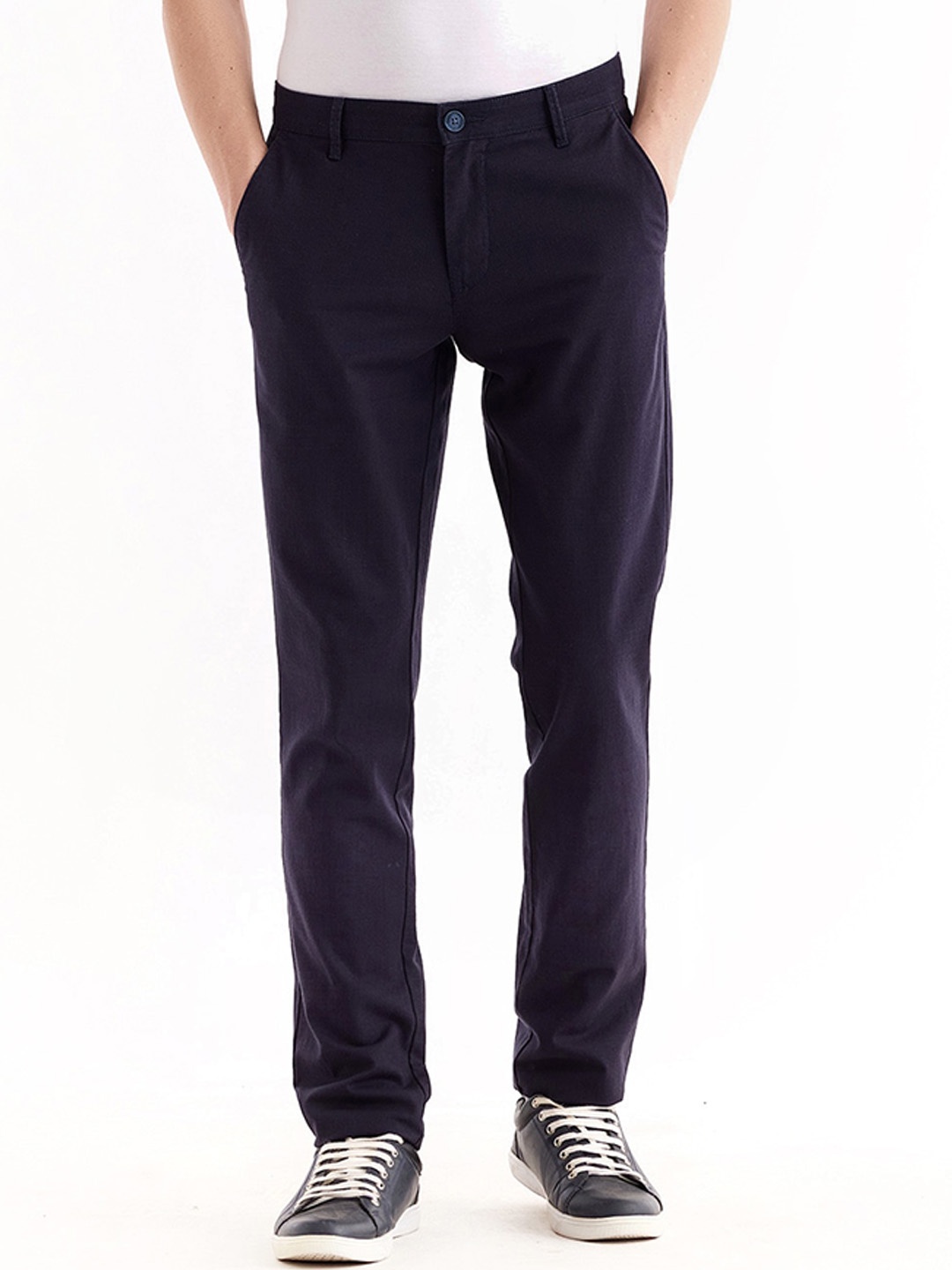 

Red Flame Men Mid-Rise Cotton Slim Fit Trousers, Navy blue