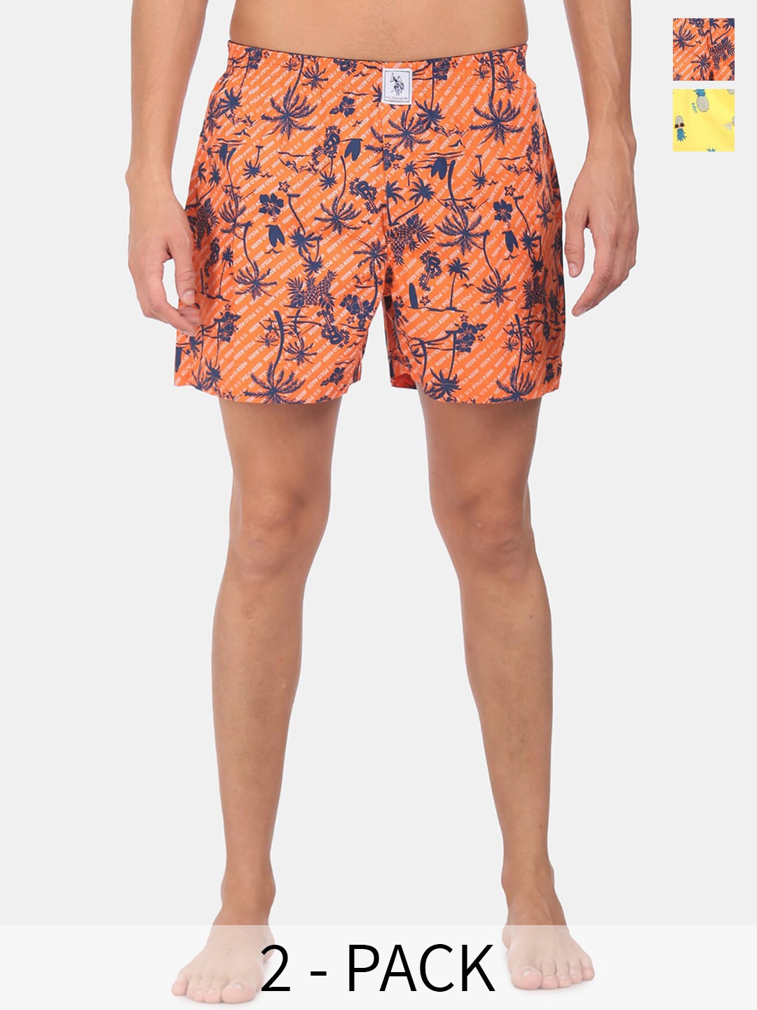 

U.S. Polo Assn. Pack Of 2 Printed Pure Cotton Boxers 15246456-1-15246428-1, Orange