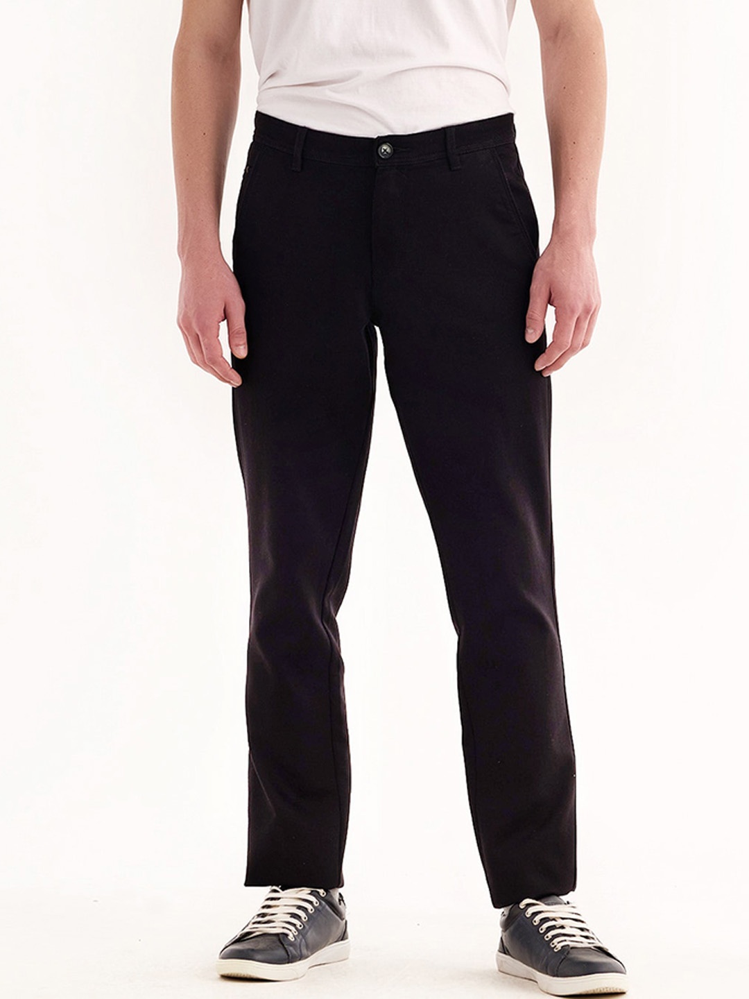 

Red Flame Men Mid-Rise Cotton Slim Fit Chinos Trousers, Black