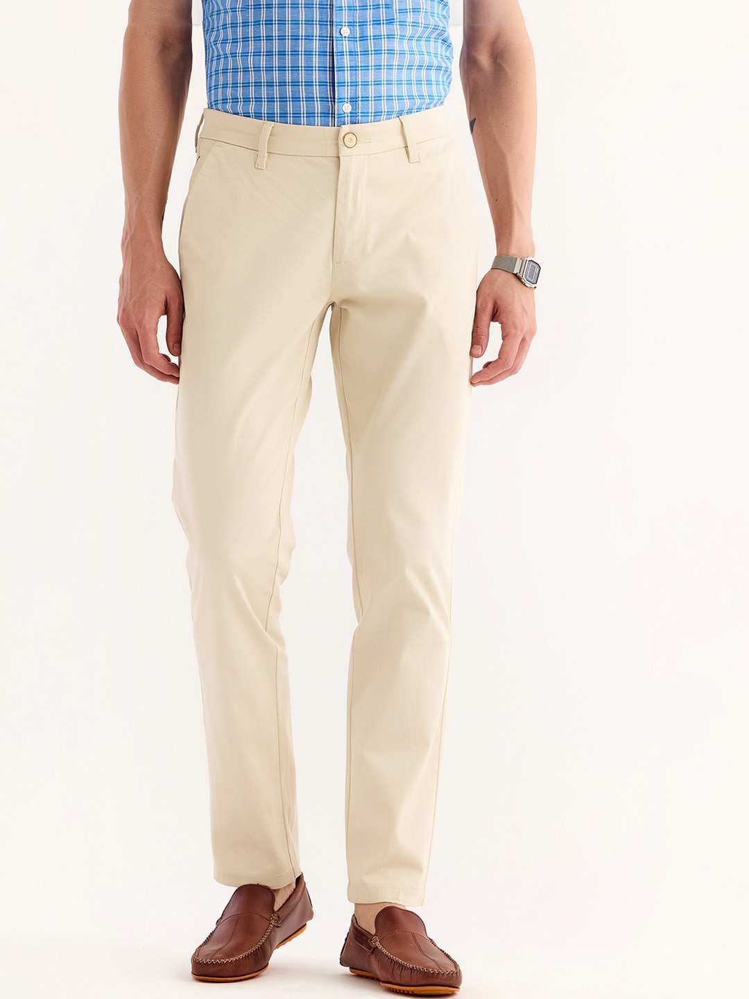 

Red Flame Men Mid-Rise Cotton Slim Fit Chinos Trousers, Cream