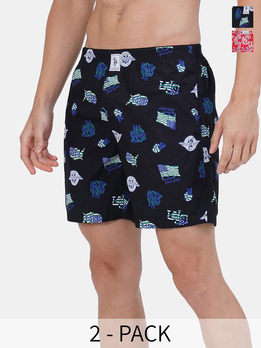 

U.S. Polo Assn. Pack Of 2 Printed Pure Cotton Boxers 17730090-1-17730092-1, Black