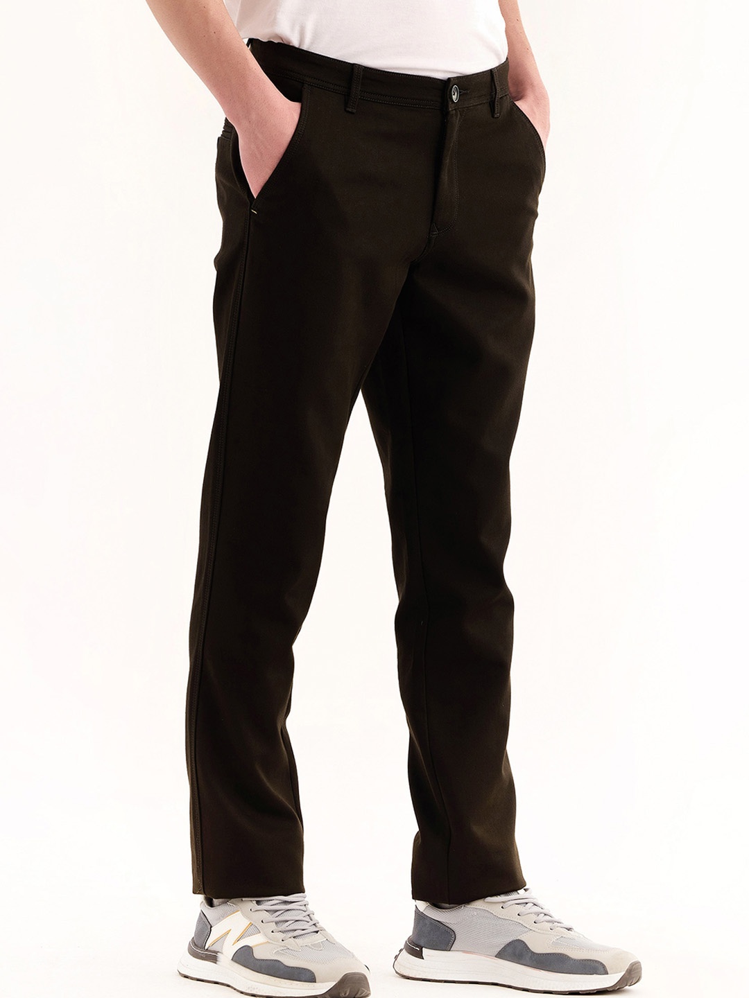 

Red Flame Men Mid-Rise Cotton Slim Fit Trousers, Olive