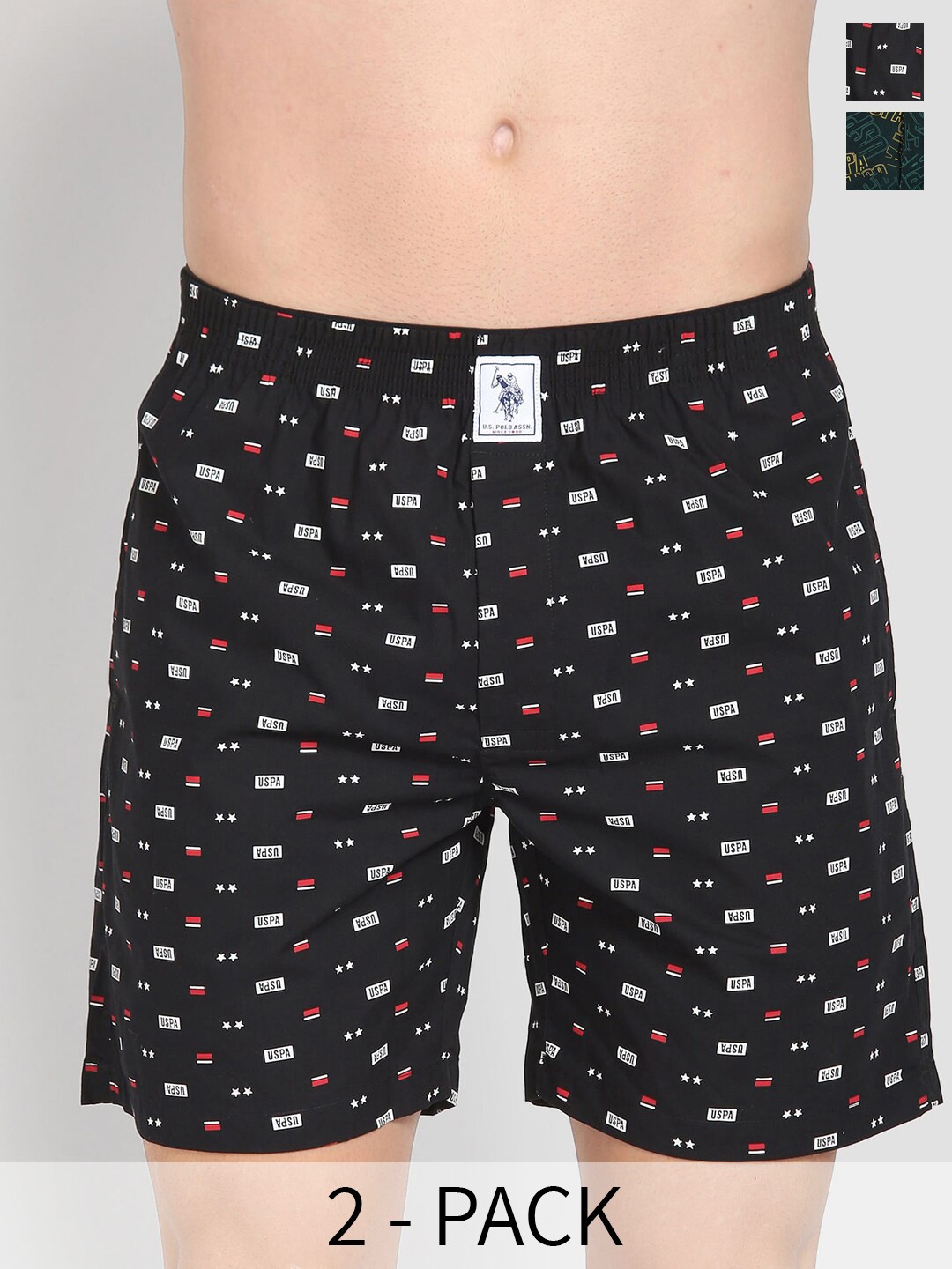 

U.S. Polo Assn. Pack Of 2 Printed Pure Cotton Boxers 22596640-1-26077954-1, Black