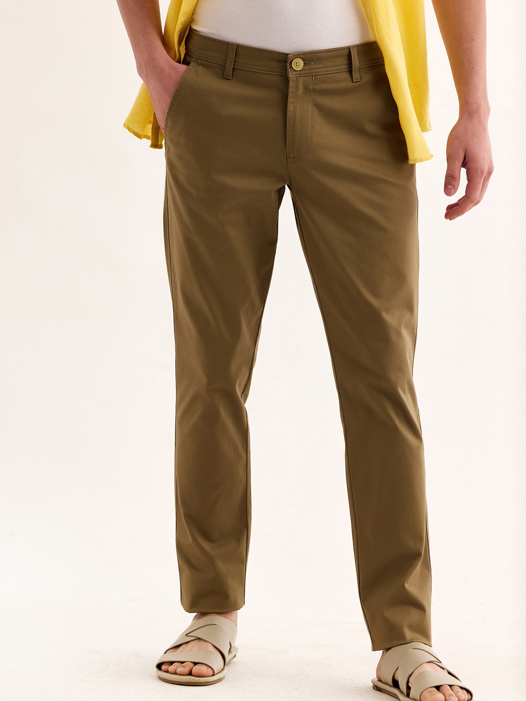 

Red Flame Men Mid-Rise Cotton Slim Fit Trousers, Khaki