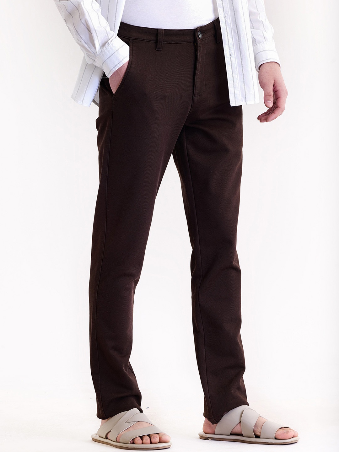 

Red Flame Men Mid-Rise Cotton Slim Fit Trousers, Brown