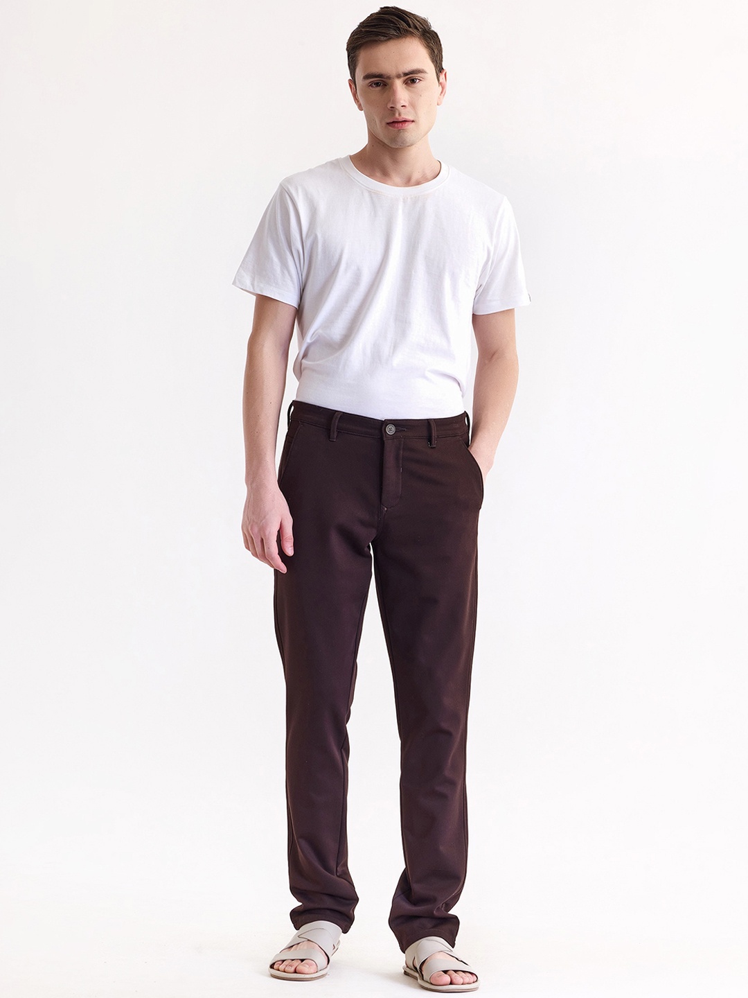 

Red Flame Men Mid-Rise Cotton Slim Fit Trousers, Brown