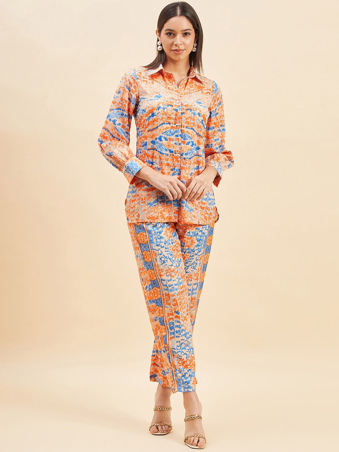 

PANIT Printed Shirt Collar Shirt With Trouser, Orange