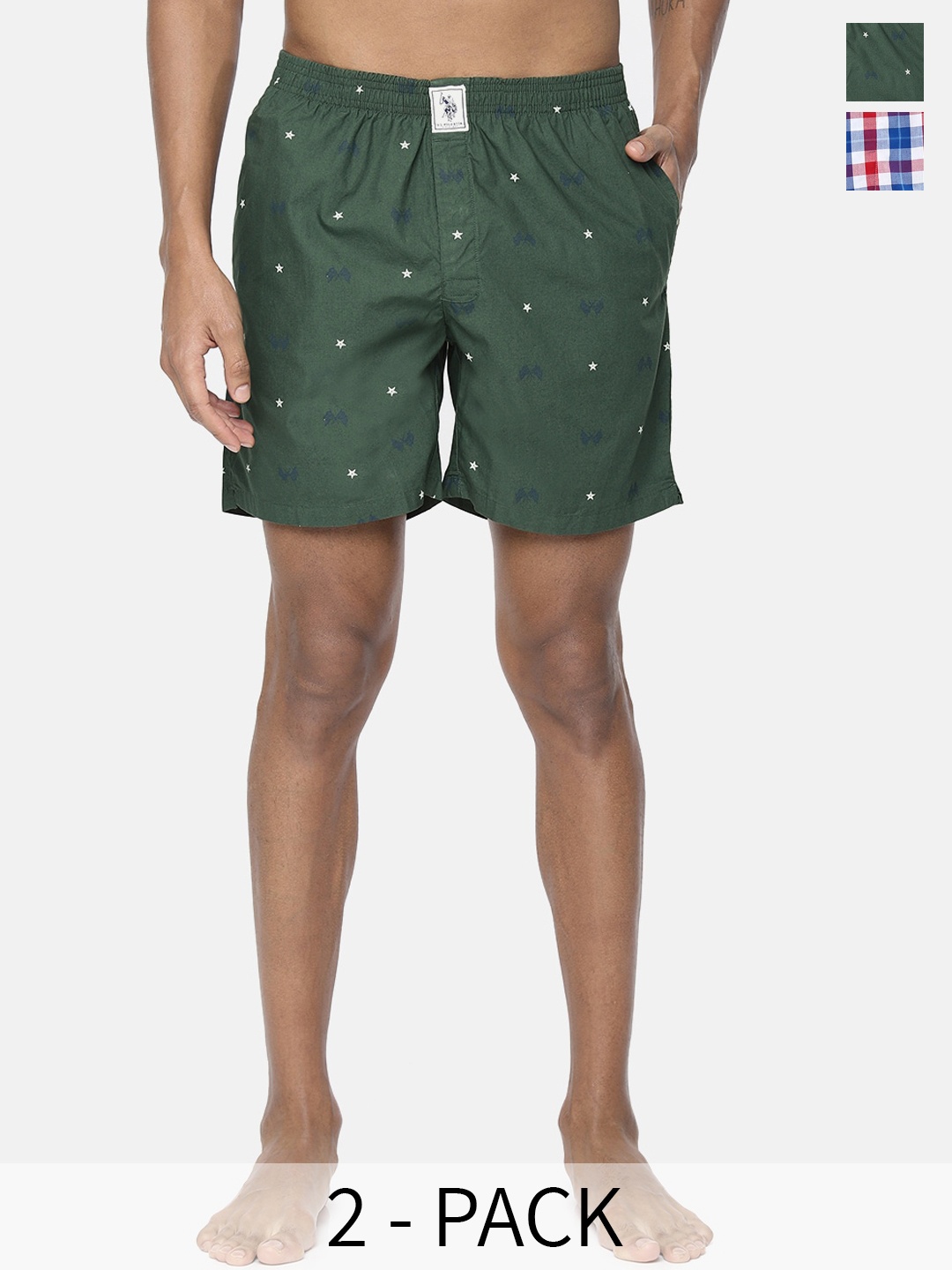 

U.S. Polo Assn. Pack Of 2 Printed Pure Cotton Boxers 23903048-1-9167269-1, Green