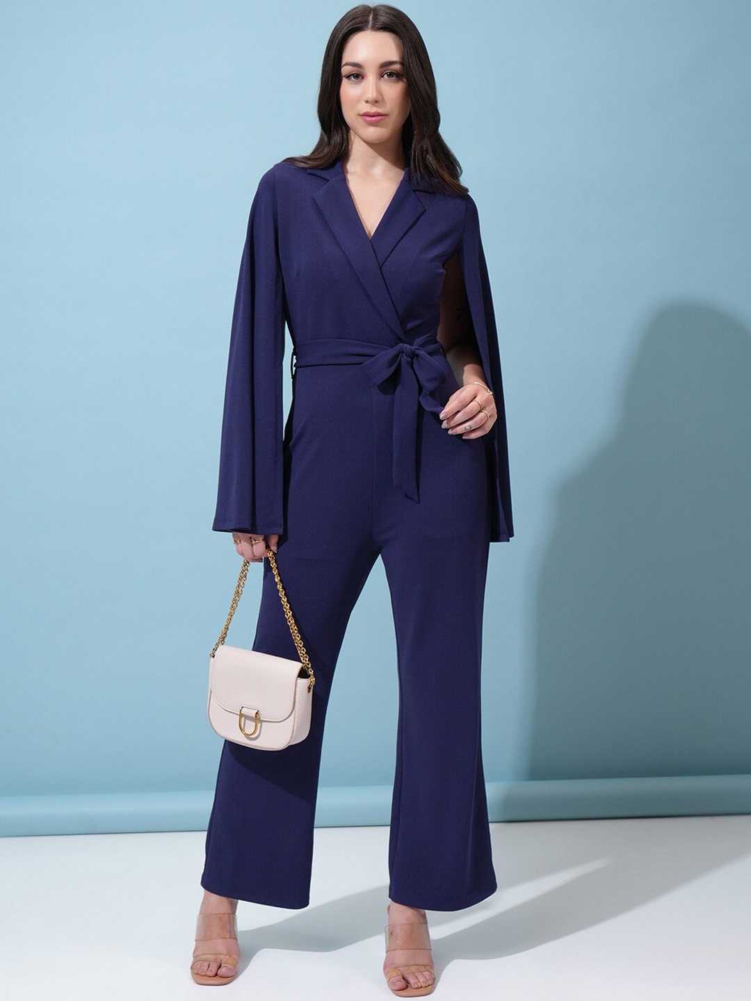 

Tokyo Talkies Navy Blue Shirt Collar Basic Jumpsuit