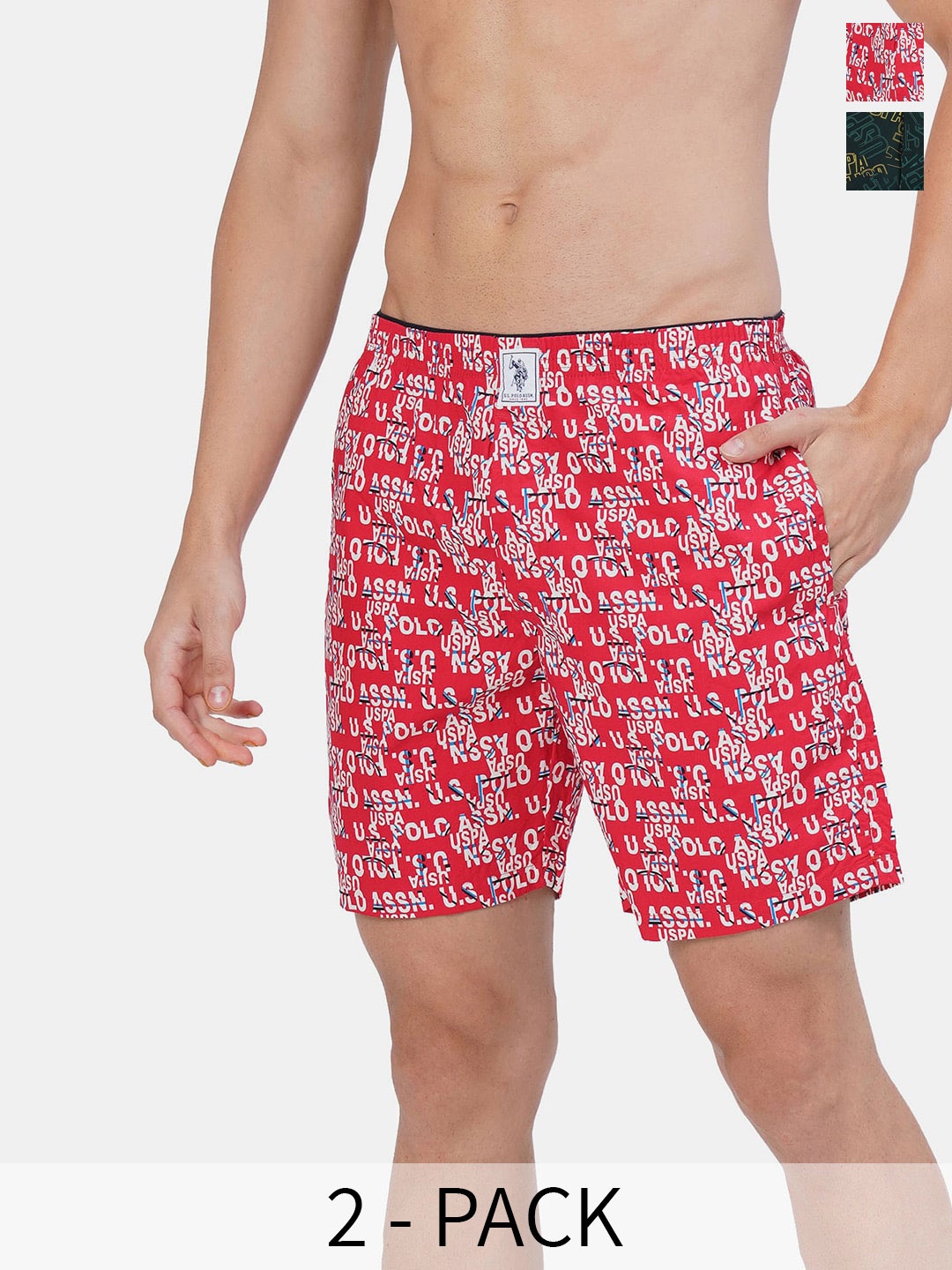 

U.S. Polo Assn. Pack Of 2 Printed Pure Cotton Boxers 22596640-1-17730090-1, Red