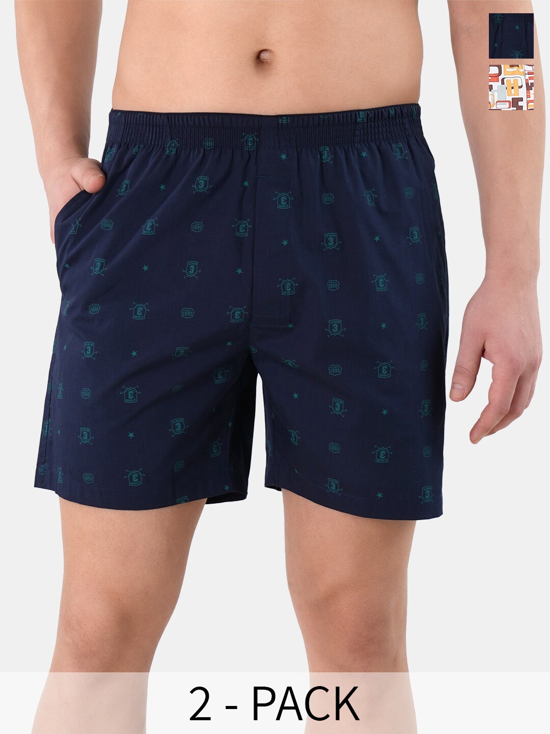 

U.S. Polo Assn. Pack Of 2 Printed Pure Cotton Boxers 22596650-1-25048624-1, Navy blue