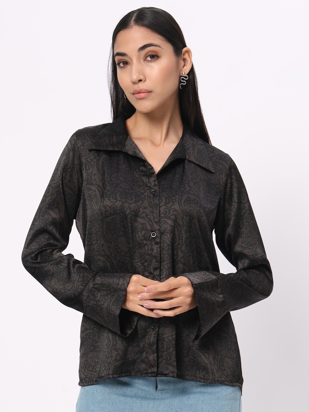 

DEPANO Classic Boxy Opaque Printed Casual Shirt, Black